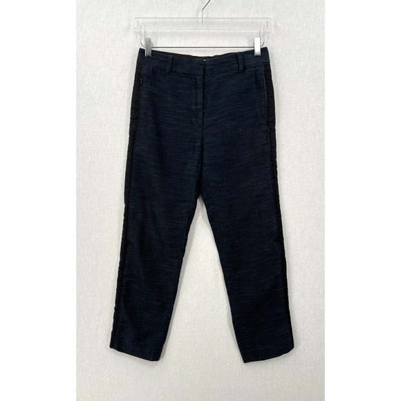 3.1 PHILLIP LIM Pants Womens 0 Blue Black Woven Textured Tapered Ankle Crop - Picture 1 of 14